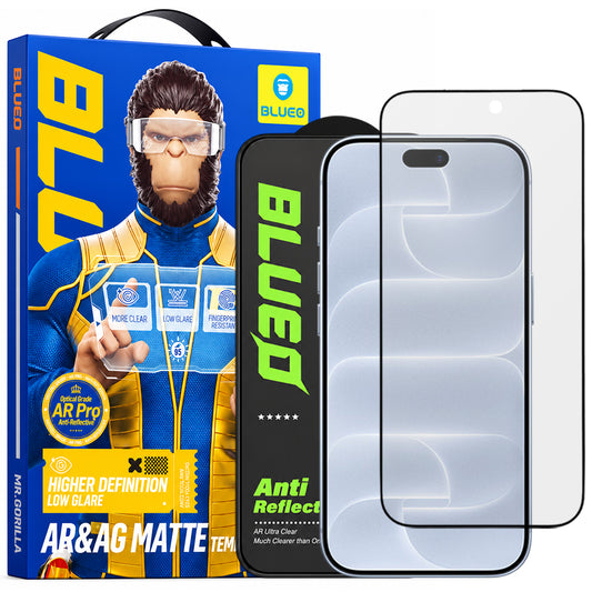 Zaštitno staklo za zaslon Matte Blueo Anti Reflective HD za Apple iPhone 18 Pro, kaljeno staklo, potpuno ljepljivo, crno
