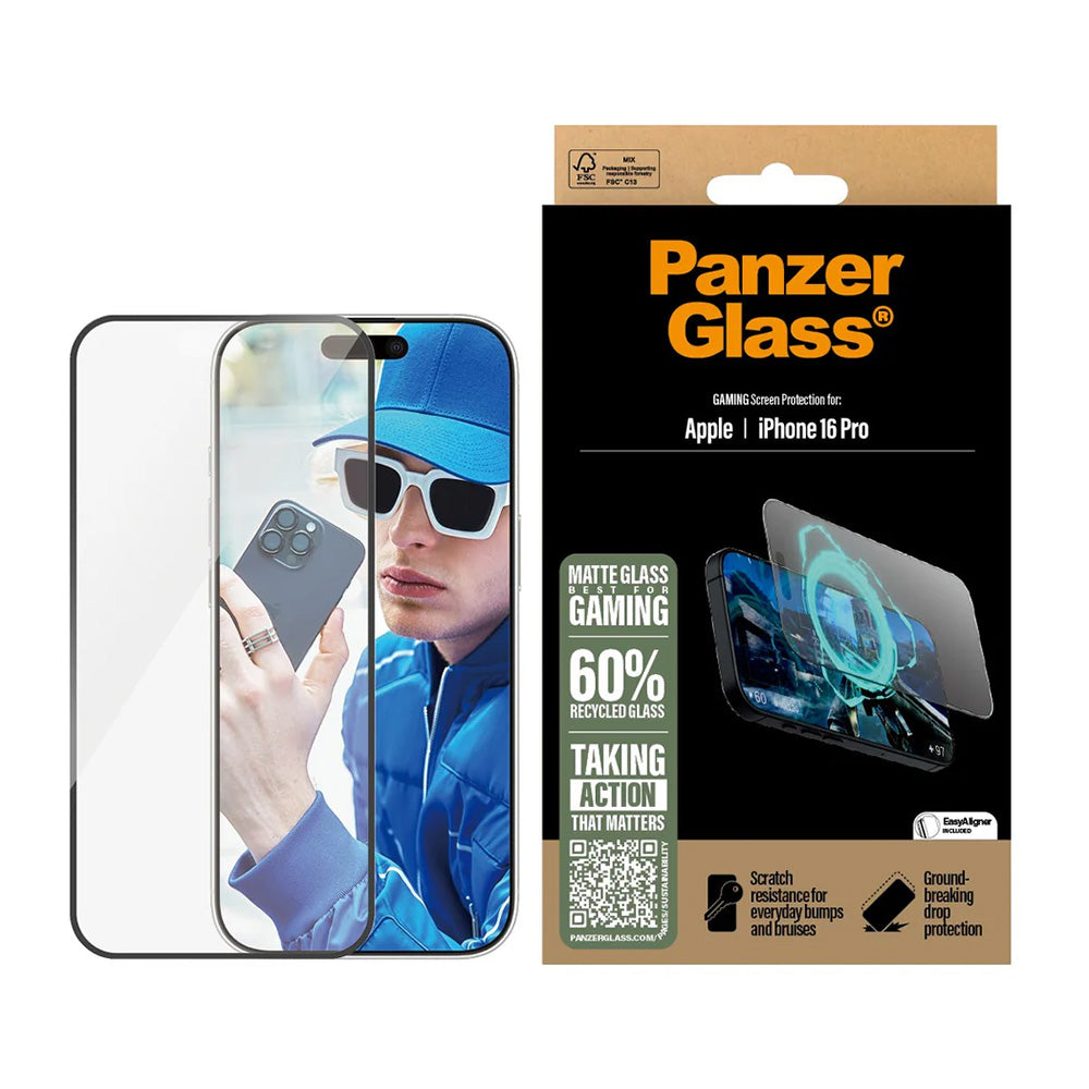 Zaštitna folija za ekran Matte PanzerGlass Ultra-Wide Fit Gaming za Apple iPhone 16 Pro, Kaljeno staklo, Full Glue, Crna