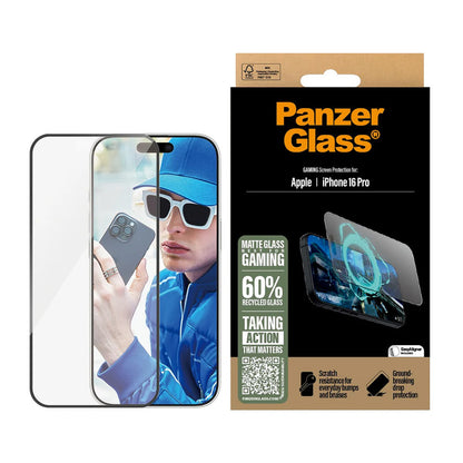 Zaštitna folija za ekran Matte PanzerGlass Ultra-Wide Fit Gaming za Apple iPhone 16 Pro, Kaljeno staklo, Full Glue, Crna