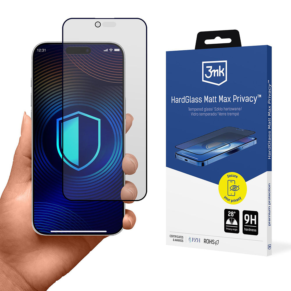 Zaštitna folija Matte Privacy 3MK HardGlass Max za Apple iPhone 17 Air, Kaljeno staklo, Full Glue
