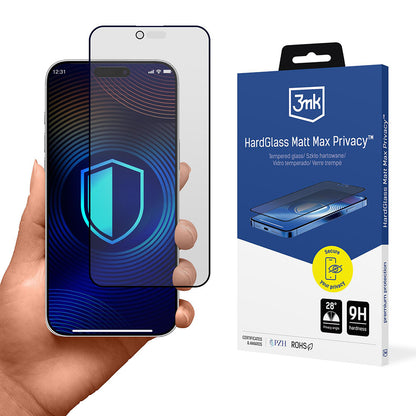 Zaštitna folija Matte Privacy 3MK HardGlass Max za Apple iPhone 17 Air, Kaljeno staklo, Full Glue