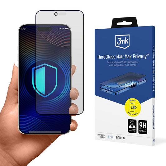 Zaštitna folija Matte Privacy 3MK HardGlass Max za Apple iPhone 17 Air, Kaljeno staklo, Full Glue