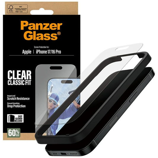 Zaštitna folija za ekran PanzerGlass Classic Fit EasyAligner za Apple iPhone 17 / 16 Pro, Kaljeno staklo, Full Glue