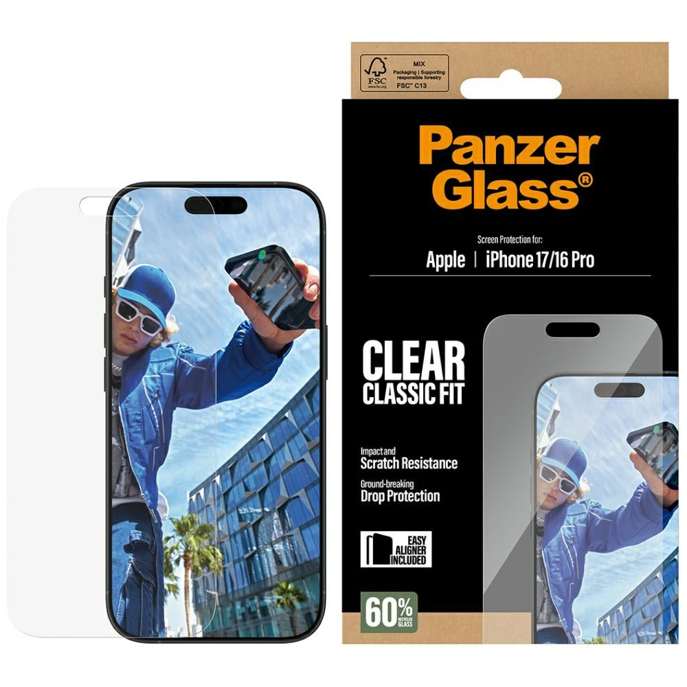 Zaštitna folija za ekran PanzerGlass Classic Fit EasyAligner za Apple iPhone 17 / 16 Pro, Kaljeno staklo, Full Glue