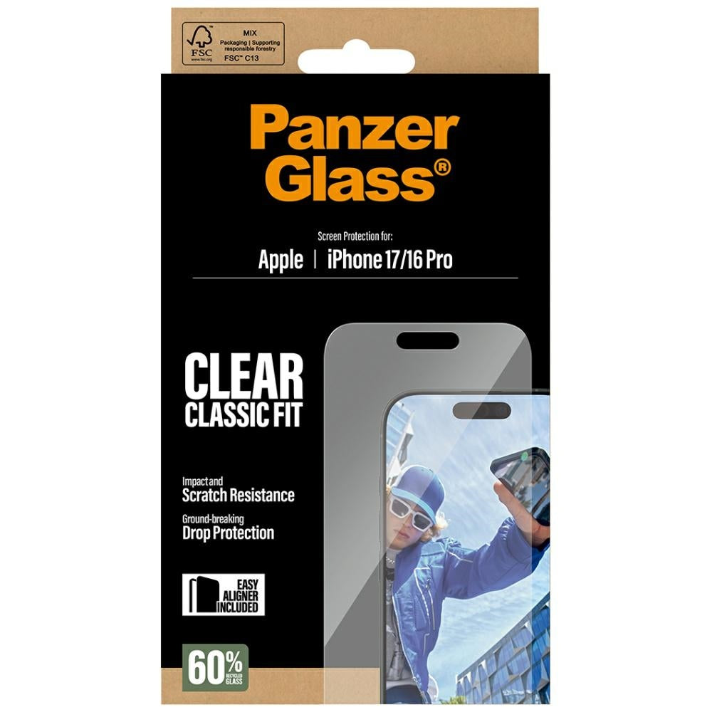 Zaštitna folija za ekran PanzerGlass Classic Fit EasyAligner za Apple iPhone 17 / 16 Pro, Kaljeno staklo, Full Glue