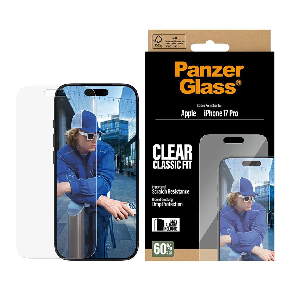 Zaštitna folija za ekran PanzerGlass Classic Fit EasyAligner za Apple iPhone 17 Pro, Kaljeno staklo, Full Glue