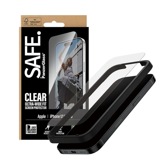 Zaštitna folija za ekran PanzerGlass Safe. Ultra-Wide Fit EasyAligner za Apple iPhone 17 / 16 Pro, Kaljeno staklo, Full Glue