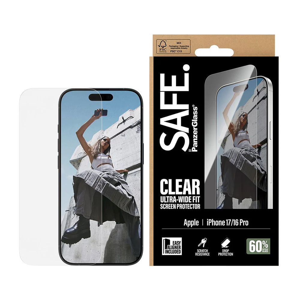 Zaštitna folija za ekran PanzerGlass Safe. Ultra-Wide Fit EasyAligner za Apple iPhone 17 / 16 Pro, Kaljeno staklo, Full Glue