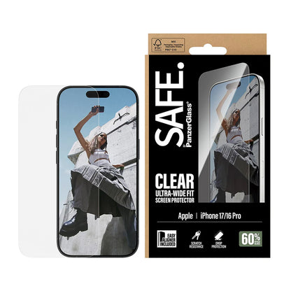 Zaštitna folija za ekran PanzerGlass Safe. Ultra-Wide Fit EasyAligner za Apple iPhone 17 / 16 Pro, Kaljeno staklo, Full Glue