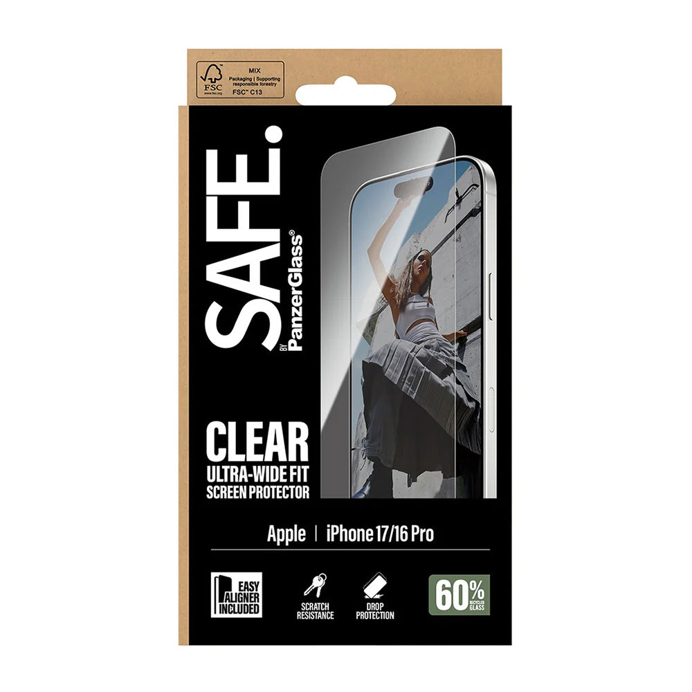 Zaštitna folija za ekran PanzerGlass Safe. Ultra-Wide Fit EasyAligner za Apple iPhone 17 / 16 Pro, Kaljeno staklo, Full Glue
