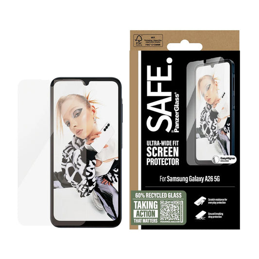 Zaštitna folija za ekran PanzerGlass Safe. Ultra-Wide Fit EasyAligner za Samsung Galaxy A26 A266, Kaljeno staklo, Full Glue