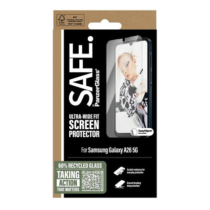 Zaštitna folija za ekran PanzerGlass Safe. Ultra-Wide Fit EasyAligner za Samsung Galaxy A26 A266, Kaljeno staklo, Full Glue