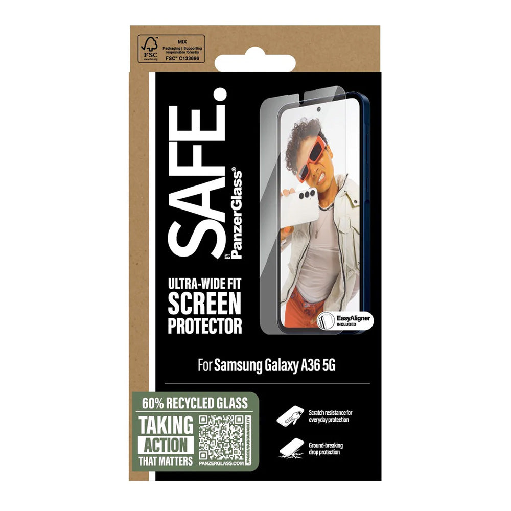 Zaštitna folija za ekran PanzerGlass Safe. Ultra-Wide Fit EasyAligner za Samsung Galaxy A36 A366, Kaljeno staklo, Full Glue