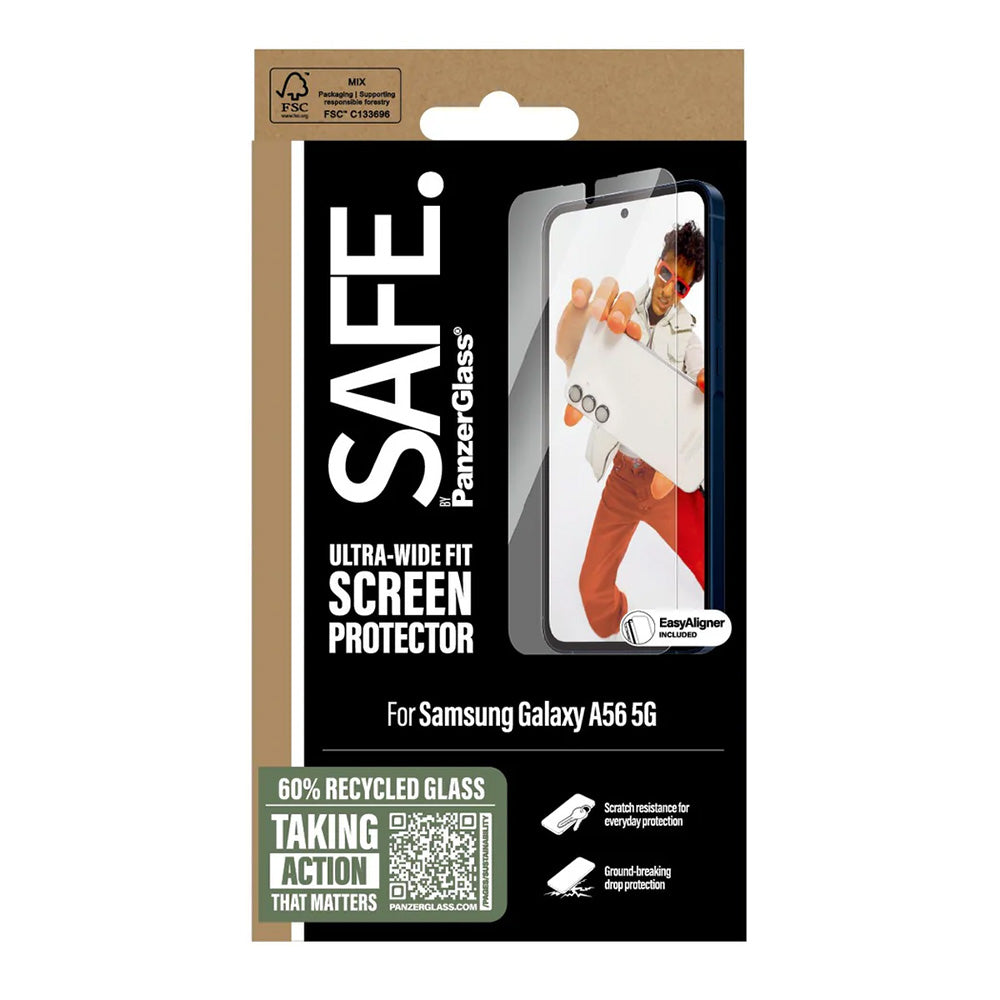Zaštitna folija za ekran PanzerGlass Safe. Ultra-Wide Fit EasyAligner za Samsung Galaxy A56 A566, Kaljeno staklo, Full Glue