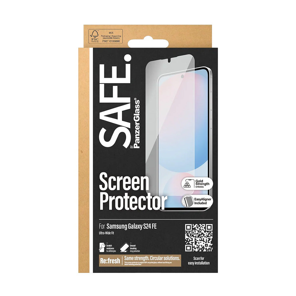 Zaštitna folija za ekran PanzerGlass Safe. Ultra-Wide Fit EasyAligner za Samsung Galaxy S24 FE S721, Kaljeno staklo, Full Glue
