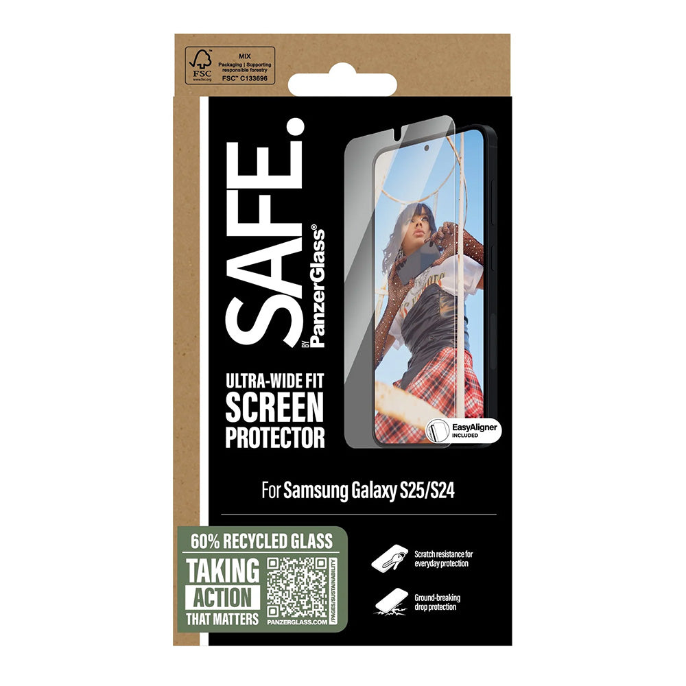 Zaštitna folija za ekran PanzerGlass Safe. Ultra-Wide Fit EasyAligner za Samsung Galaxy S25 S931 / S24 S921, Kaljeno staklo, Full Glue