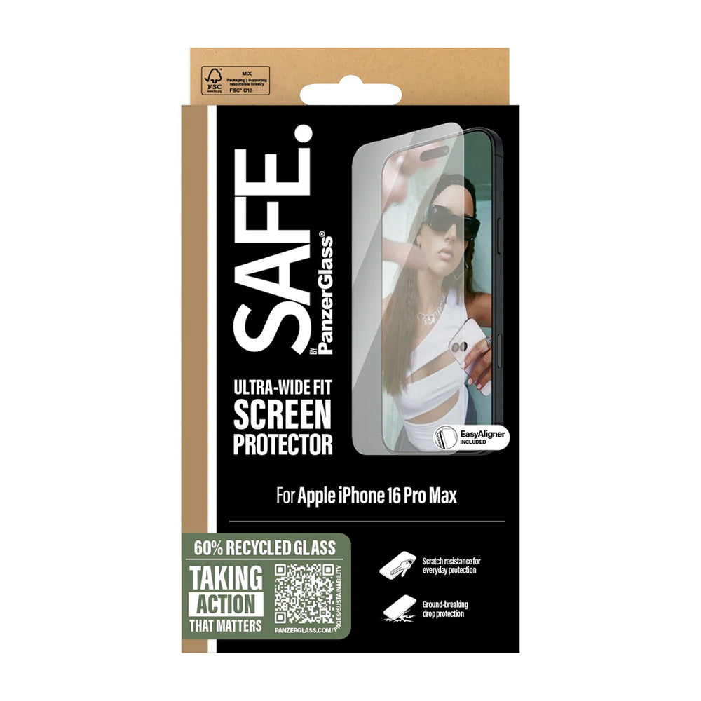 Zaštitna folija za ekran PanzerGlass Safe. Ultra-Wide Fit za Apple iPhone 16 Pro Max, Kaljeno staklo, Full Glue.