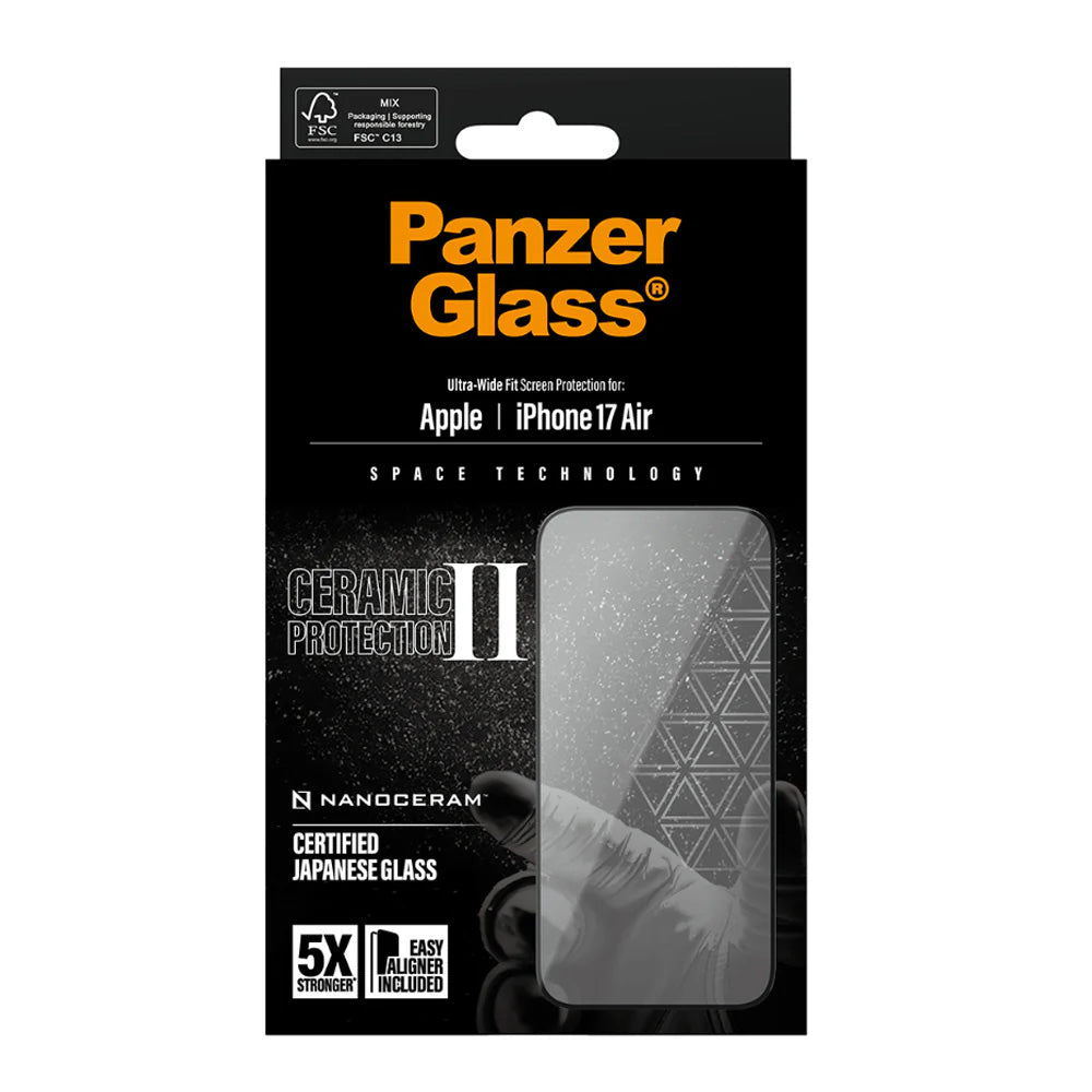 Zaštitna folija za ekran PanzerGlass Ultra-Wide Ceramic II EasyAligner za Apple iPhone 17 Air, Kaljeno staklo, Full Glue, Crna