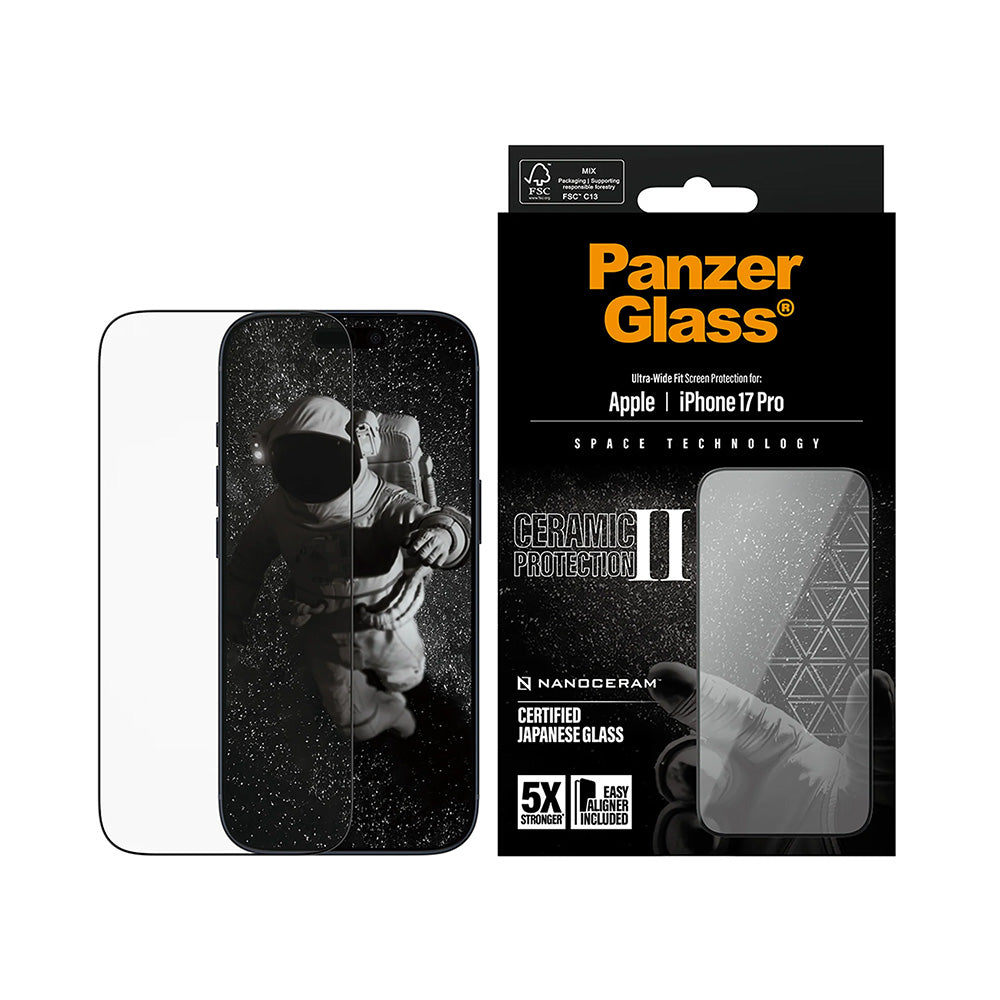 Zaštitna folija za ekran PanzerGlass Ultra-Wide Ceramic II EasyAligner za Apple iPhone 17 Pro, Kaljeno staklo, Full Glue, Crna