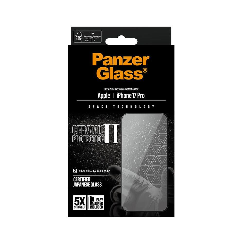 Zaštitna folija za ekran PanzerGlass Ultra-Wide Ceramic II EasyAligner za Apple iPhone 17 Pro, Kaljeno staklo, Full Glue, Crna
