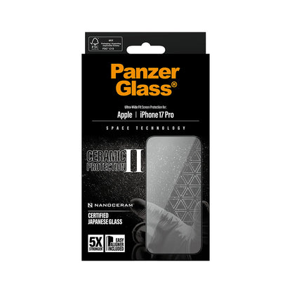 Zaštitna folija za ekran PanzerGlass Ultra-Wide Ceramic II EasyAligner za Apple iPhone 17 Pro, Kaljeno staklo, Full Glue, Crna