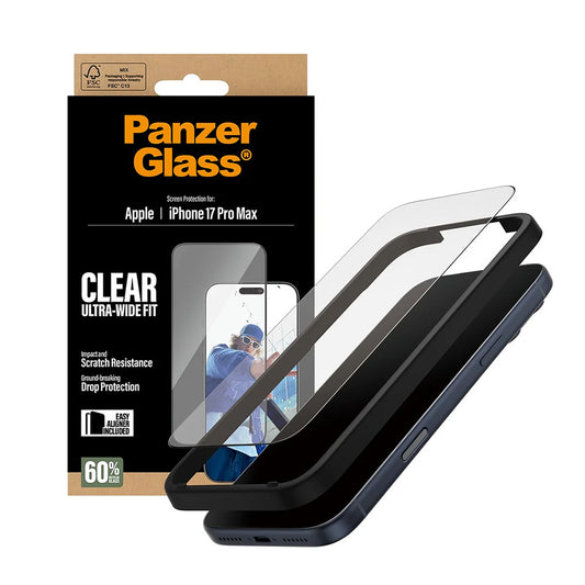 Zaštitna folija za ekran PanzerGlass Ultra-Wide Fit EasyAligner za Apple iPhone 17 Pro Max, Kaljeno staklo, Full Glue, Crna
