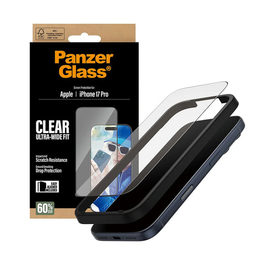 Zaštitna folija za ekran PanzerGlass Ultra-Wide Fit EasyAligner za Apple iPhone 17 Pro, Kaljeno staklo, Full Glue, Crna