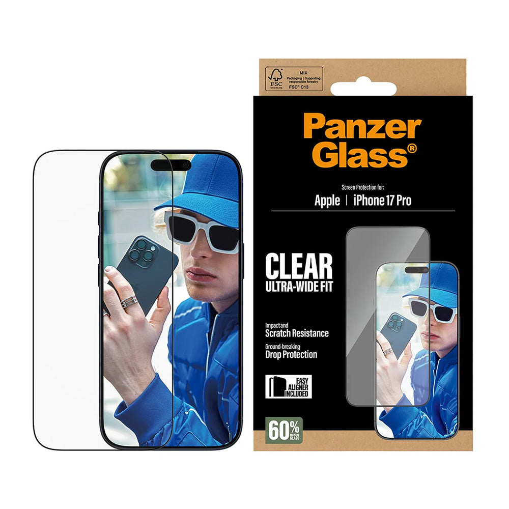 Zaštitna folija za ekran PanzerGlass Ultra-Wide Fit EasyAligner za Apple iPhone 17 Pro, Kaljeno staklo, Full Glue, Crna