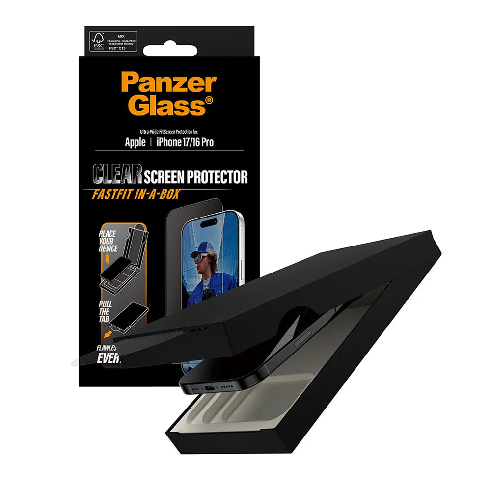 Zaštitna folija za ekran PanzerGlass Ultra-Wide Fit Fastfit za Apple iPhone 17 / 16 Pro, Kaljeno staklo, Full Glue, Crna