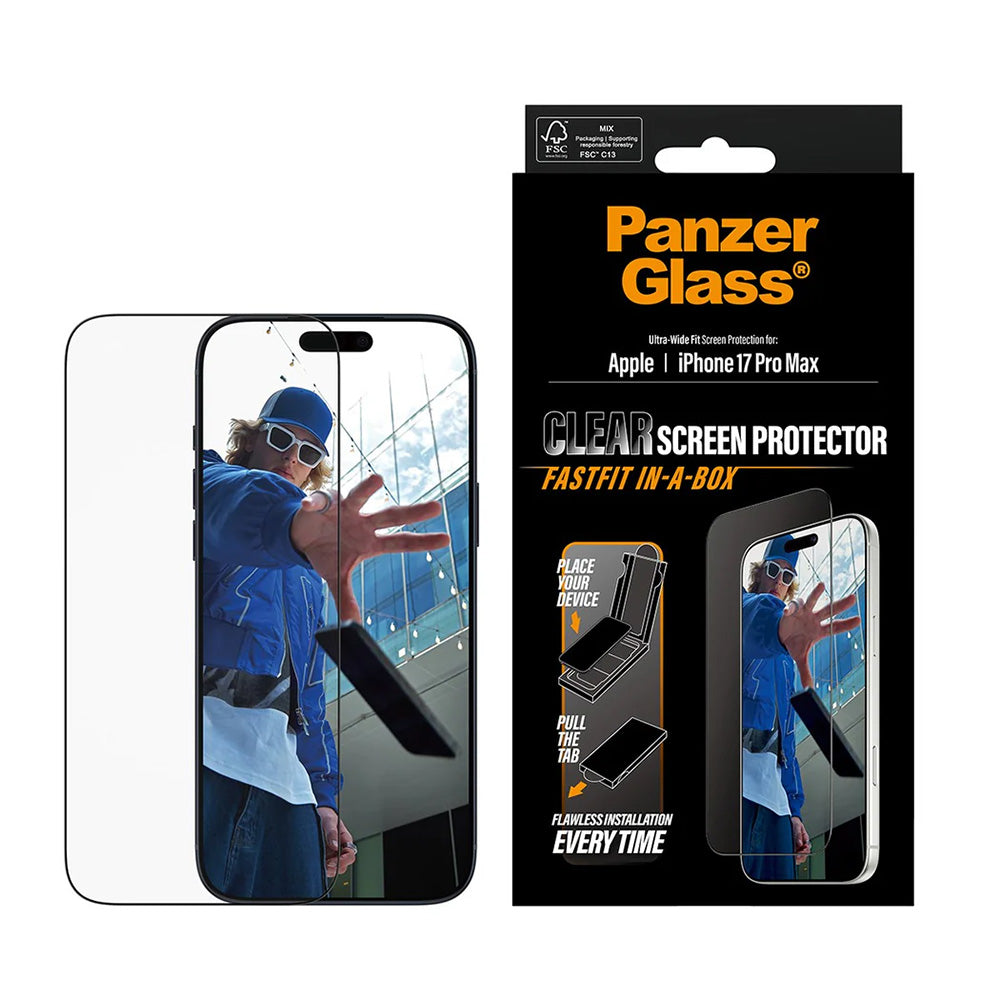 Zaštitna folija za ekran PanzerGlass Ultra-Wide Fit Fastfit za Apple iPhone 17 Pro Max, Kaljeno staklo, Full Glue, Crna