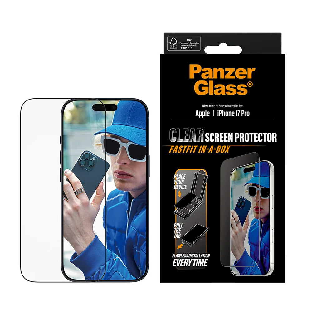 Zaštitna folija za ekran PanzerGlass Ultra-Wide Fit Fastfit za Apple iPhone 17 Pro, Kaljeno staklo, Full Glue, Crna
