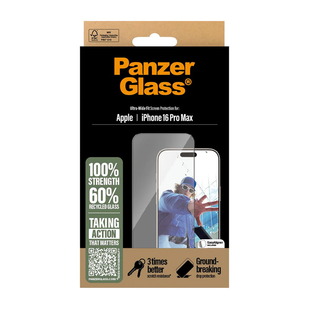Zaštitna folija za ekran PanzerGlass Ultra-Wide Fit za Apple iPhone 16 Pro Max, Kaljeno staklo, Full Glue, Crna