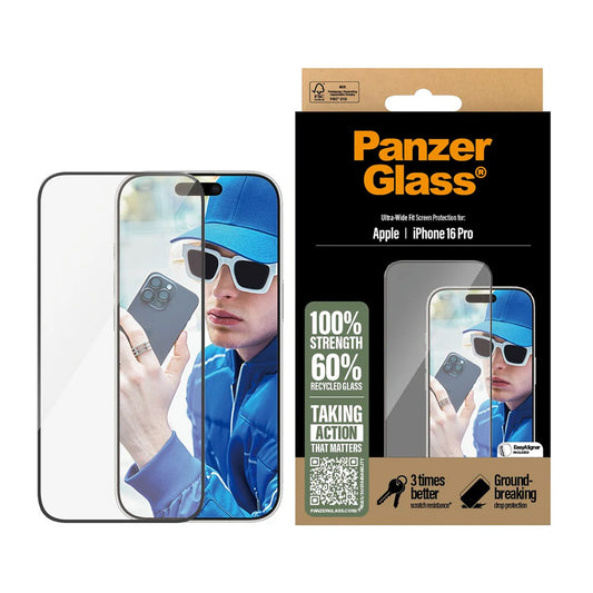 Zaštitna folija za ekran PanzerGlass Ultra-Wide Fit za Apple iPhone 16 Pro, Kaljeno staklo, Full Glue, Crna