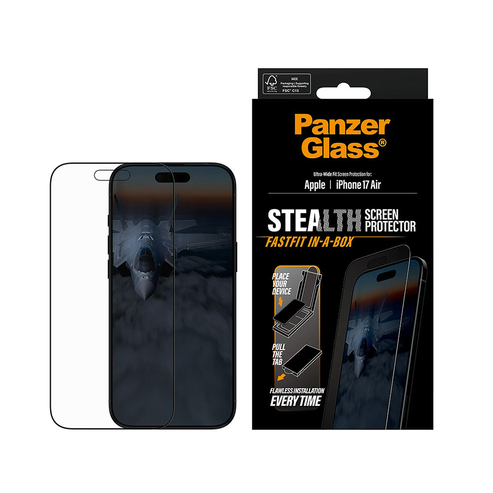 Zaštitna folija za ekran PanzerGlass Ultra-Wide Fit Stealth Fastfit za Apple iPhone 17 Air, Kaljeno staklo, Full Glue, Crna