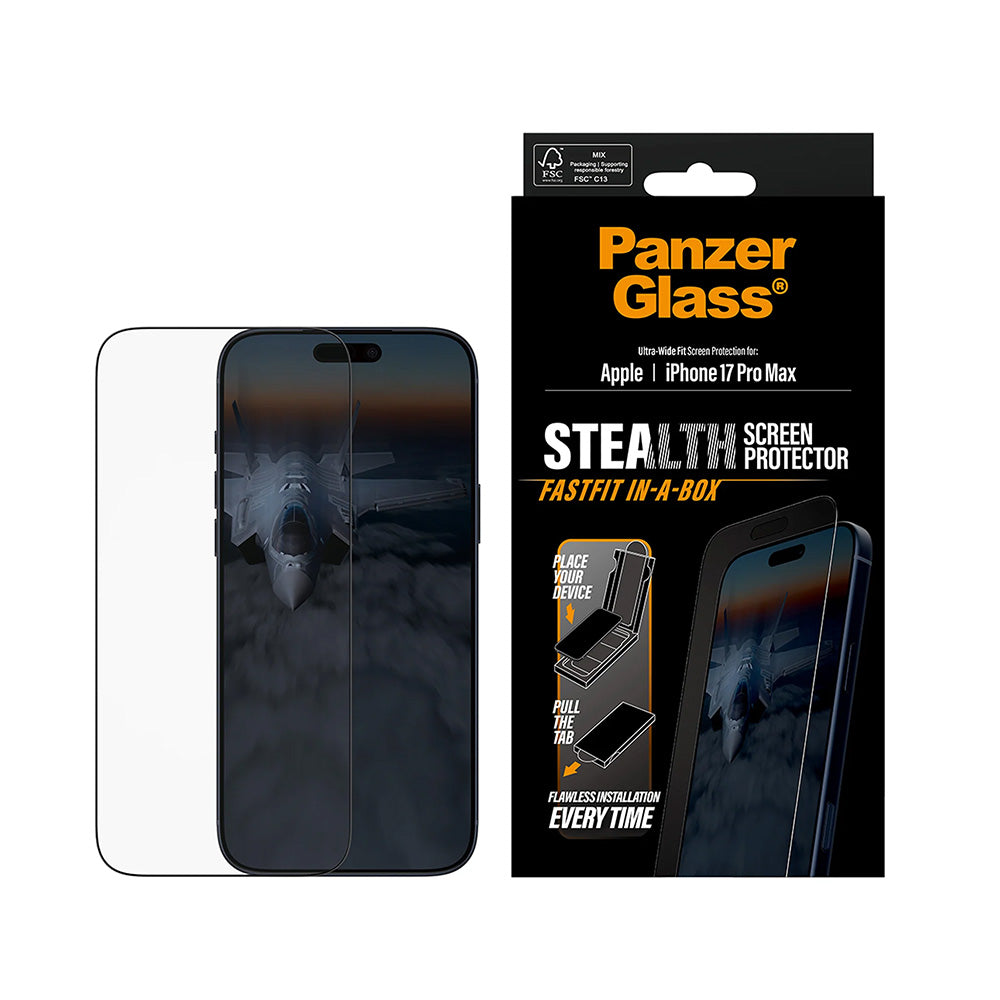 Zaštitna folija za ekran PanzerGlass Ultra-Wide Fit Stealth Fastfit za Apple iPhone 17 Pro Max, Kaljeno staklo, Full Glue, Crna
