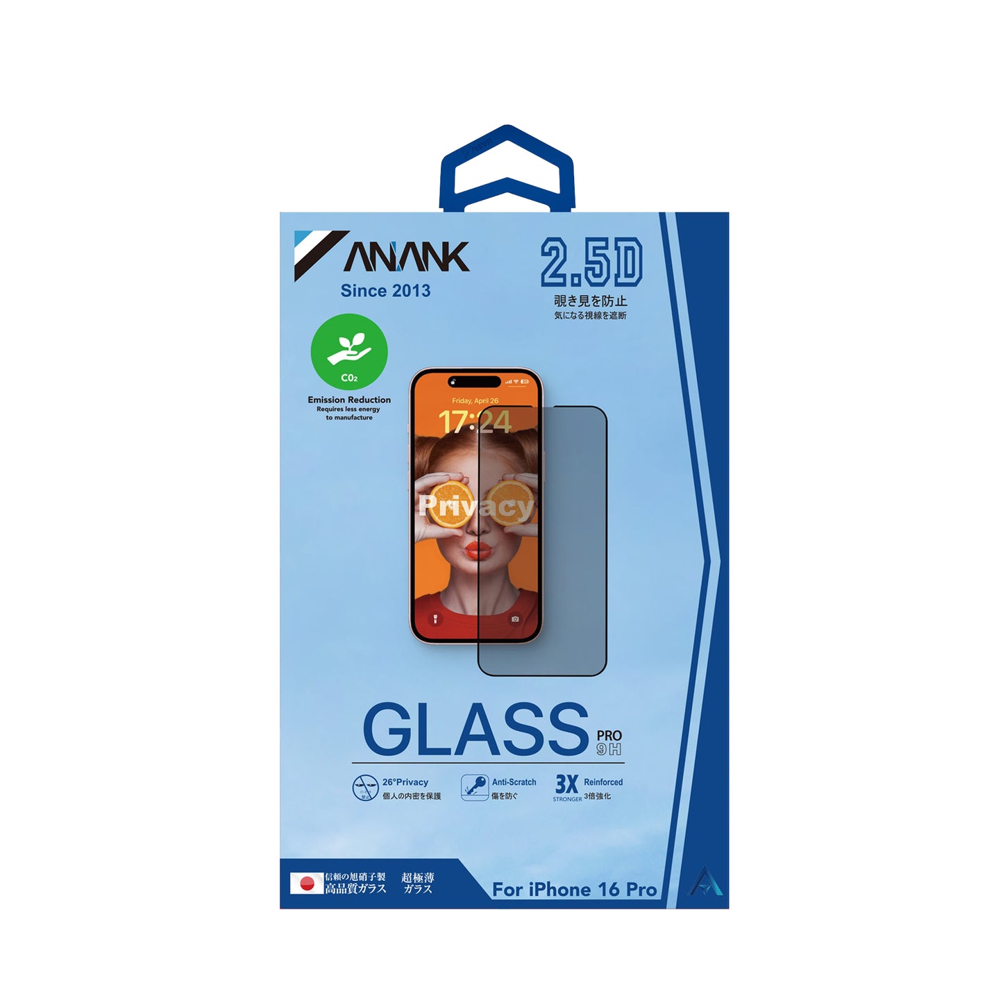 Zaštitna folija za ekran Privacy Anank 3X Reinforced za Apple iPhone 14 Pro, Kaljeno staklo, Full Glue, 2.5D