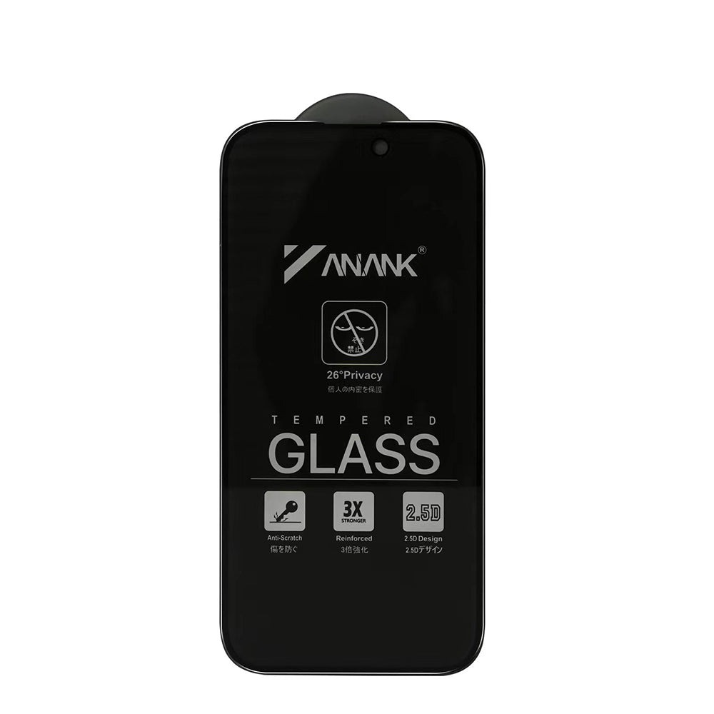 Zaštitna folija za ekran Privacy Anank 3X Reinforced za Apple iPhone 15 Pro Max, Kaljeno staklo, Full Glue, 2.5D