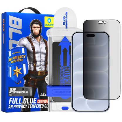 Zaštitna folija za zaslon Privacy Blueo Anti Peep AR Applicator Pro za Apple iPhone 18 Pro, kaljeno staklo, potpuno ljepljiva, 3D