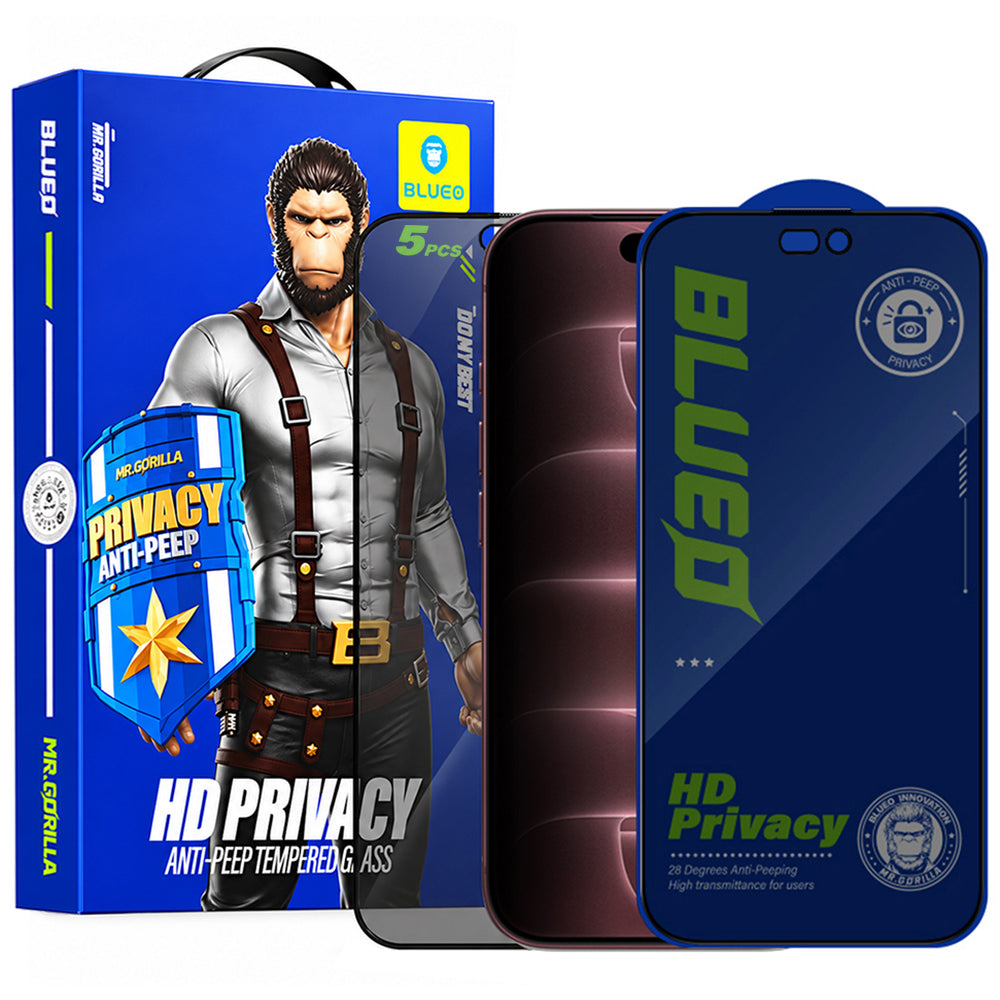 Blueo Anti-Peep zaštitna folija za zaslon Privacy za Apple iPhone 18 Pro Max, kaljeno staklo, potpuno ljepljiva, set od 5 komada