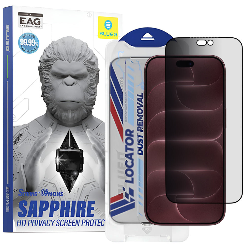 Zaštitna folija za zaslon Privacy Blueo Premium Sapphire Applicator za Apple iPhone 18 Pro Max, kaljeno staklo, potpuno ljepljiva površina