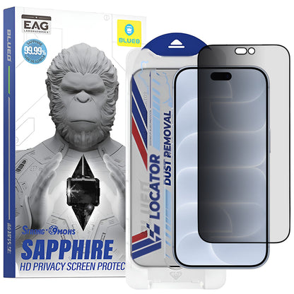 Zaštitna folija za zaslon Privacy Blueo Premium Sapphire Applicator za Apple iPhone 18 Pro, kaljeno staklo, potpuno ljepljiva površina