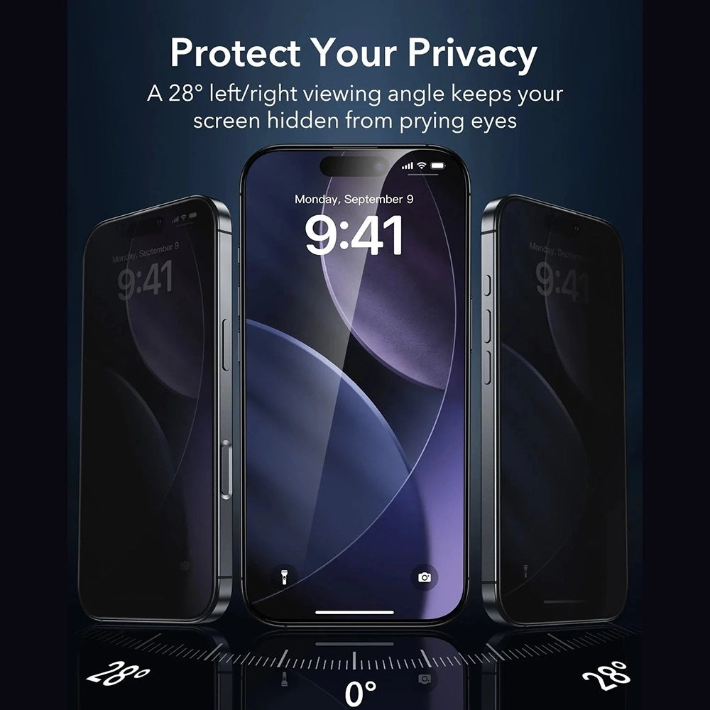 Zaštitna folija Ecran Privacy ESR Armorite UltraFit za Apple iPhone 17 Air, Kaljeno staklo, Full Glue, Set od 3 komada