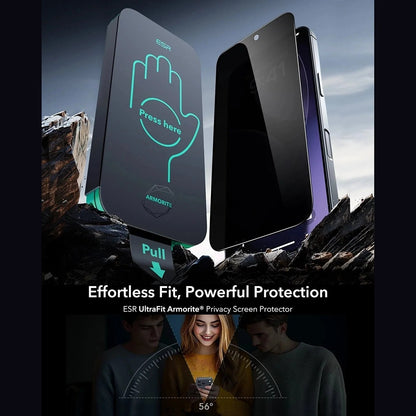 Zaštitna folija za ekran Privacy ESR Armorite UltraFit za Apple iPhone 17 Pro Max, Kaljeno staklo, Full Glue, Set od 3 komada