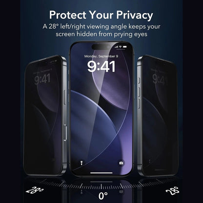 Zaštitna folija za ekran Privacy ESR Armorite UltraFit za Apple iPhone 17, Kaljeno staklo, Full Glue, Set od 3 komada