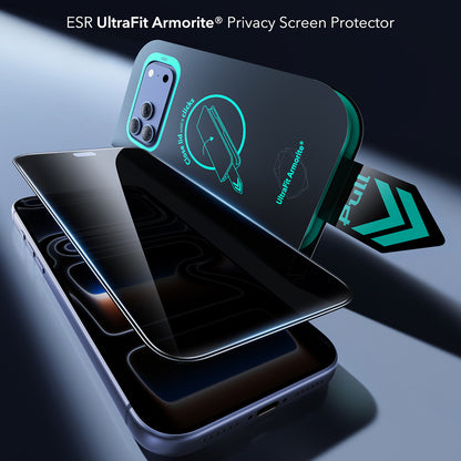 Zaštitna folija za ekran Privacy ESR Armorite UltraFit za Apple iPhone 18 Pro, Kaljeno staklo, Full Glue, Set od 2 komada
