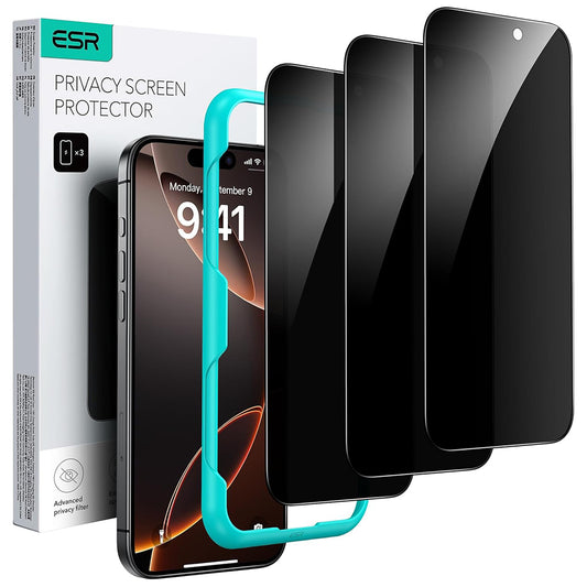 Zaštitna folija Ecran Privacy ESR za Apple iPhone 17 / 16 Pro, Kaljeno staklo, Full Glue, Set od 3 komada