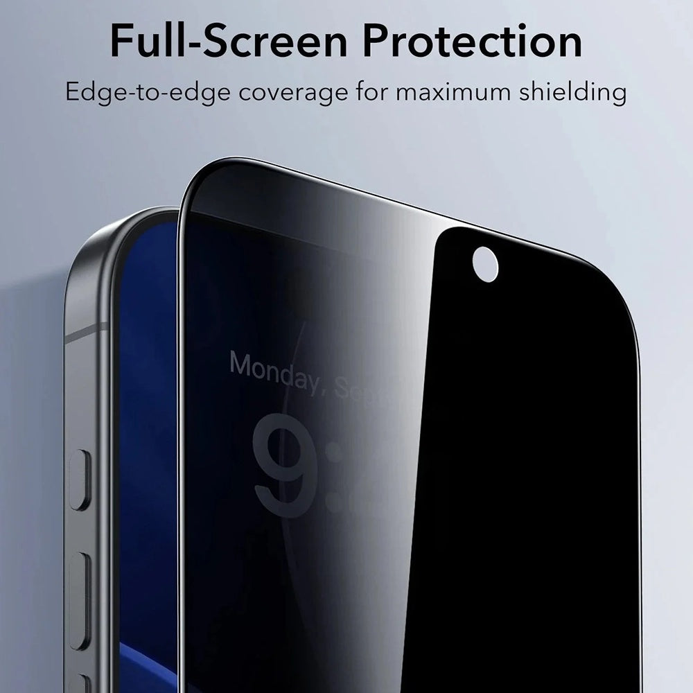 Zaštitna folija za ekran Privacy ESR UltraFit za Apple iPhone 17 / 16 Pro, Kaljeno staklo, Full Glue, Set od 3 komada