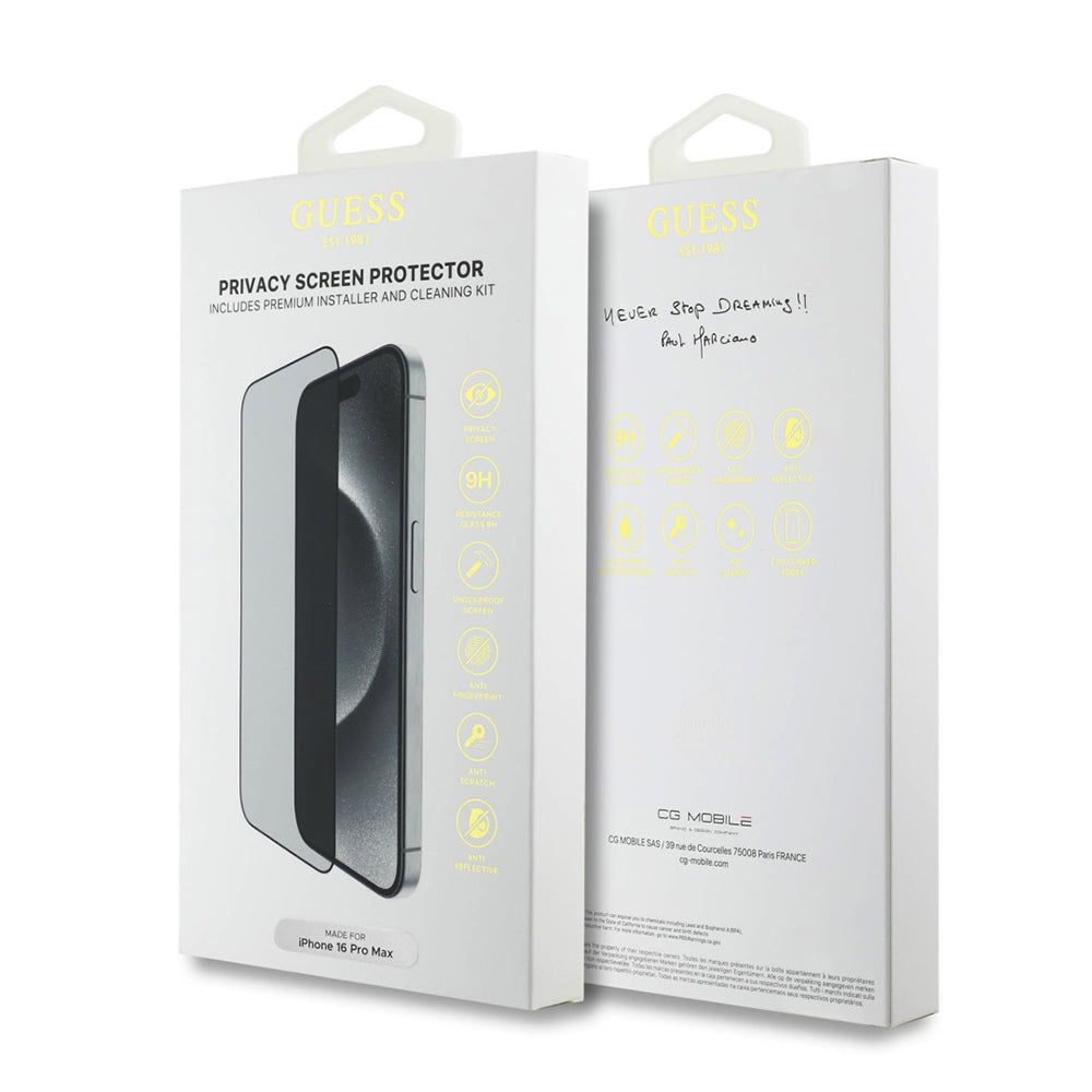 Zaštitna folija za ekran Privacy Guess za Apple iPhone 16 Pro, Kaljeno staklo, Full Glue, 2.5D, GUTGP16LBOKGCIP