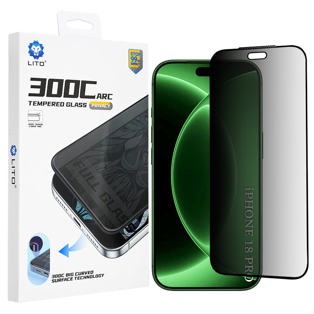 Zaštitna folija za ekran Privacy Lito D+ Max 300C za Apple iPhone 18 Pro, Kaljeno staklo, Full Glue