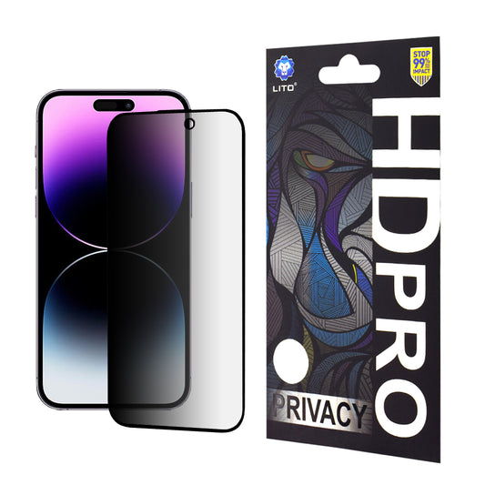 Zaštitna folija za ekran Privacy Lito HD Pro za Apple iPhone 14 Pro Max, Kaljeno staklo, Puno ljepilo